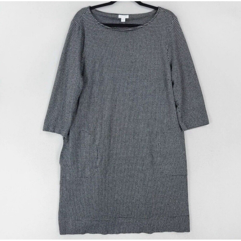 J Jill Dress Womens Small Black Ponte Knit 3/4 Sleeve Shift Knee Length
